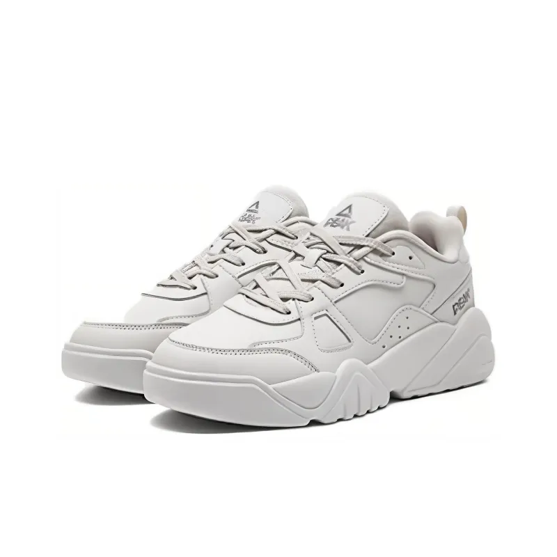 PEAK Cushioning, Wear Resistant Low Top Chunky Sneakers Women's White Gray Green-2