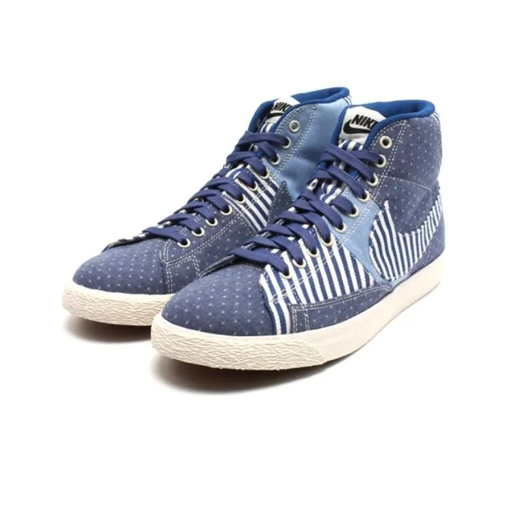 Nike Blazer Slip Resistant Shock Absorbers Mid Top Skateboard Shoes Unisex Blue White-2