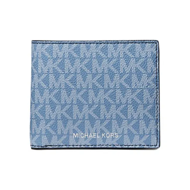 MICHAEL KORS Greyson Coated Canvas Card Holders Coin Purses Wallets Men's French Blue-0