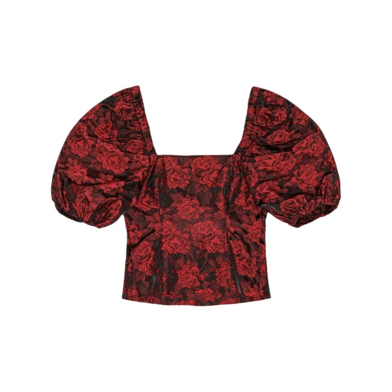 GANNI Allover Floral Printed Puff Sleeved Top-1