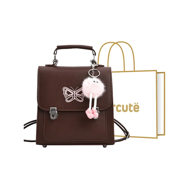 SUPERCUTE PU Backpack Medium Size Women's Black/Silver/Coffee-9