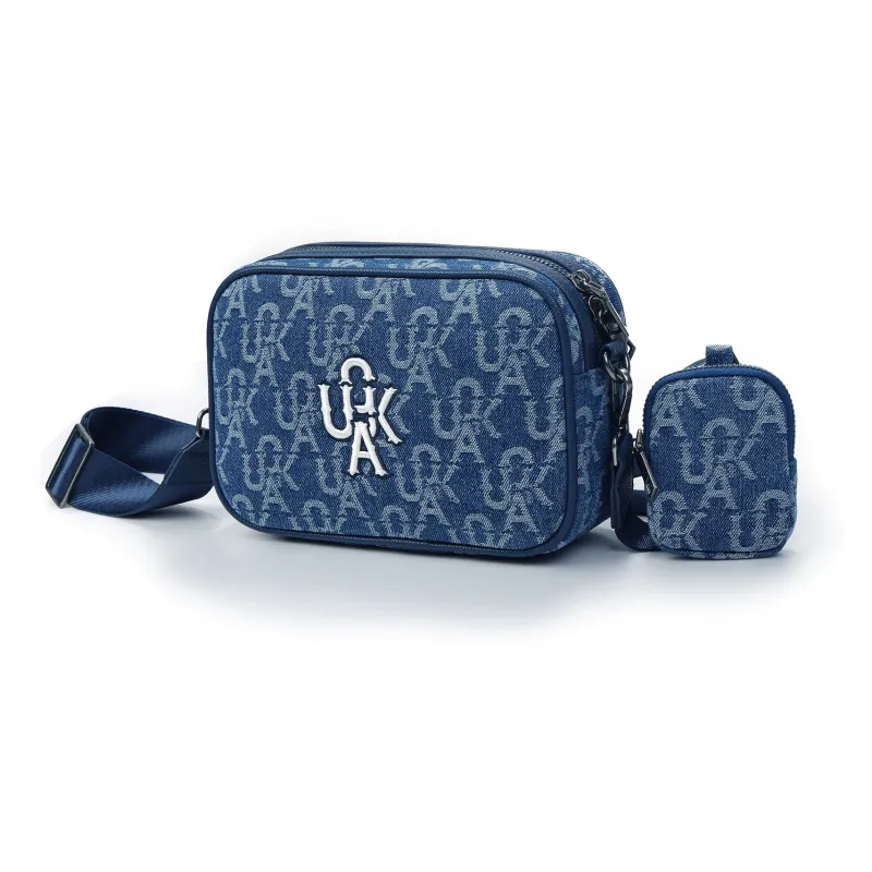 Guuka Fabric Small Square Bag Camera Bag Crossbody Bag Regular Unisex Denim Blue-1