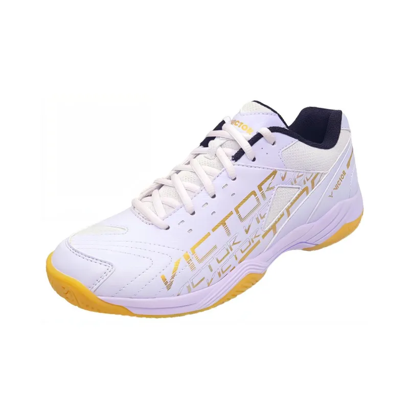 VICTOR Abrasion Resistant Low Top Badminton Shoes Unisex White Gold-2