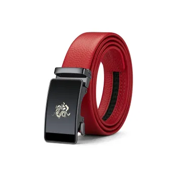 WilliamPOLO Top Grain Cow Leather Leather Belts Men's The Buckle Is All Red Belt Width 3.5cm