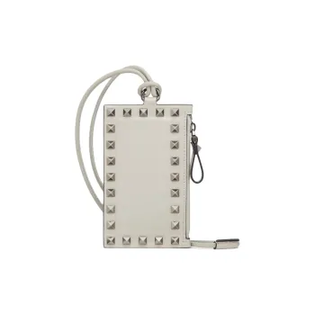 Valentino Rockstud Calfskin Card Holder Wallet Small Size Men's Gray