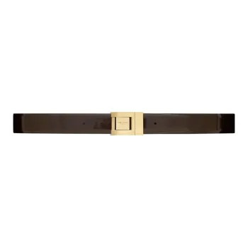 SAINT LAURENT Solid Color Design Smooth Buckle Leather Belts Women's Brown Width: 3CM