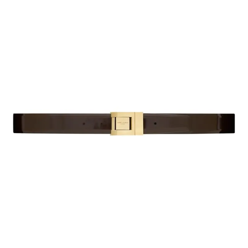 SAINT LAURENT Solid Color Design Smooth Buckle Leather Belts Women's Brown Width: 3CM-0