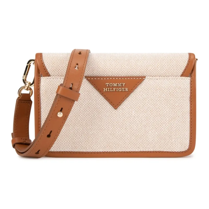 Tommy Hilfiger Blended Material Crossbody Bag Medium Size Women's Ecru-1