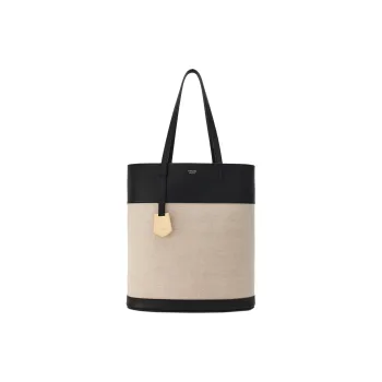 FERRAGAMO Calfskin With Canvas Tote Bag, Shopping Bag, Shoulder Bag, Handbag Medium Size Women's Black & Nude