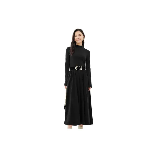 Initial language Long-Sleeved Dresses Women's Black