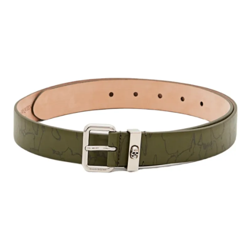 Alexander McQueen Detail Decoration Pin Buckle Leather Belts Men's Green -0