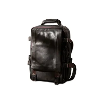Back Step Top Grain Oil Wax Cow Leather, Genuine Leather Backpack Regular Unisex Black
