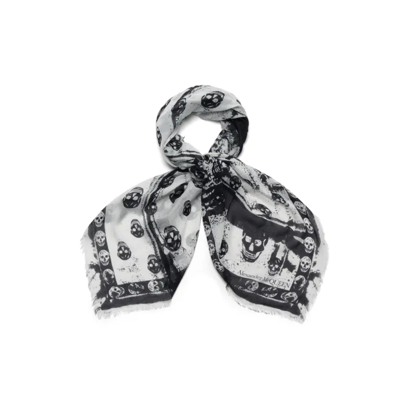 Alexander McQueen Skull Printed Frayed Edge Scarf-1