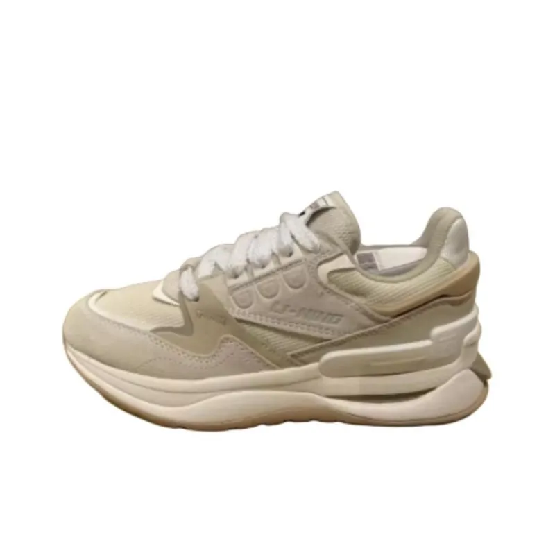 LiNing 001 Innocence V2 Platform Height Increasing Cushioning Wear Resistant Low Top Casual Shoes Women's Brown White-0