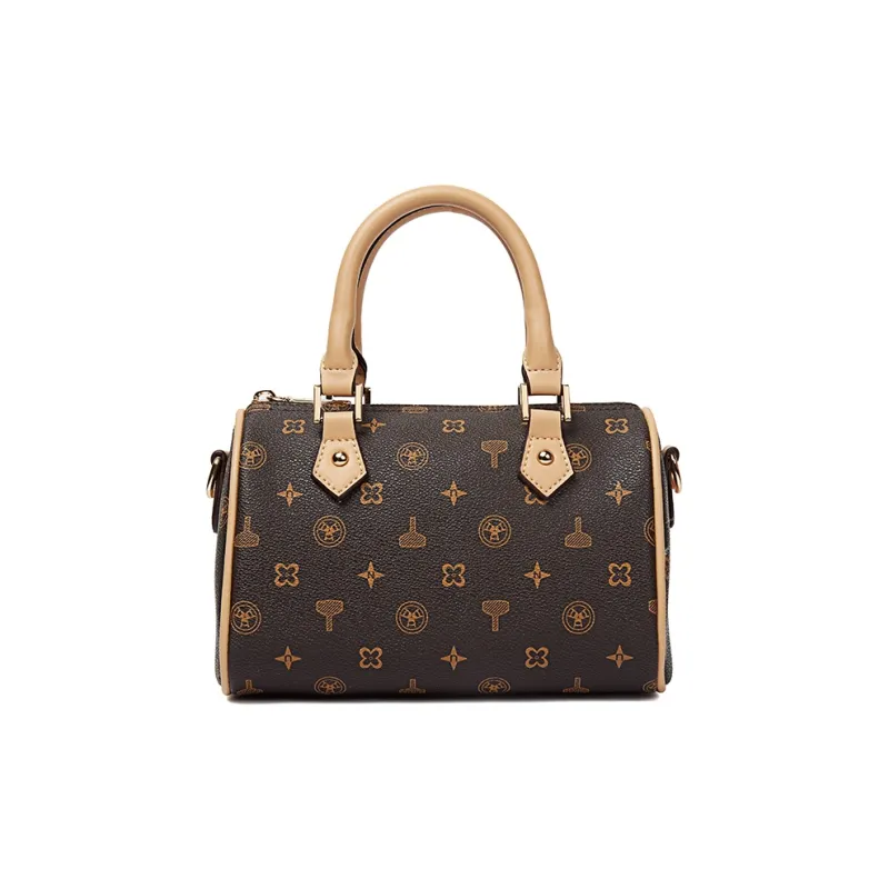 TUCANO PU & PVC Boston Bag, Shoulder Bag, Crossbody Bag, Handbag Medium Size Women's Coffee/Ecru-2