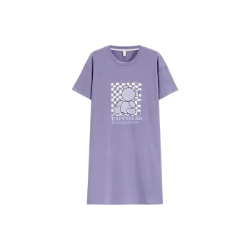 The Story Of The Flower Season Women's Summer Short-Sleeved Thin Loose Fit Crew Neck Nightgown Loungewear Light Purple