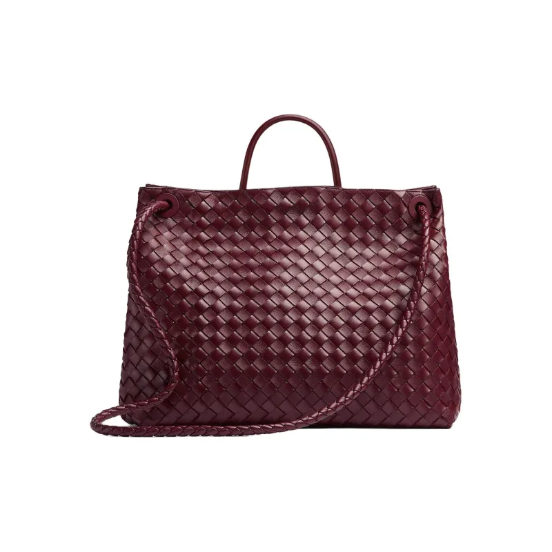 Bottega Veneta Andiamo Series Lambskin Shoulder Bag Crossbody Bag Handbag Large Size Women's Burgundy-2