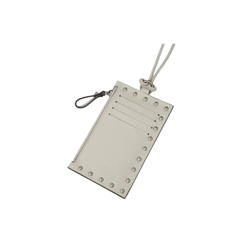 Valentino Rockstud Calfskin Card Holder Wallet Small Size Men's Gray-2