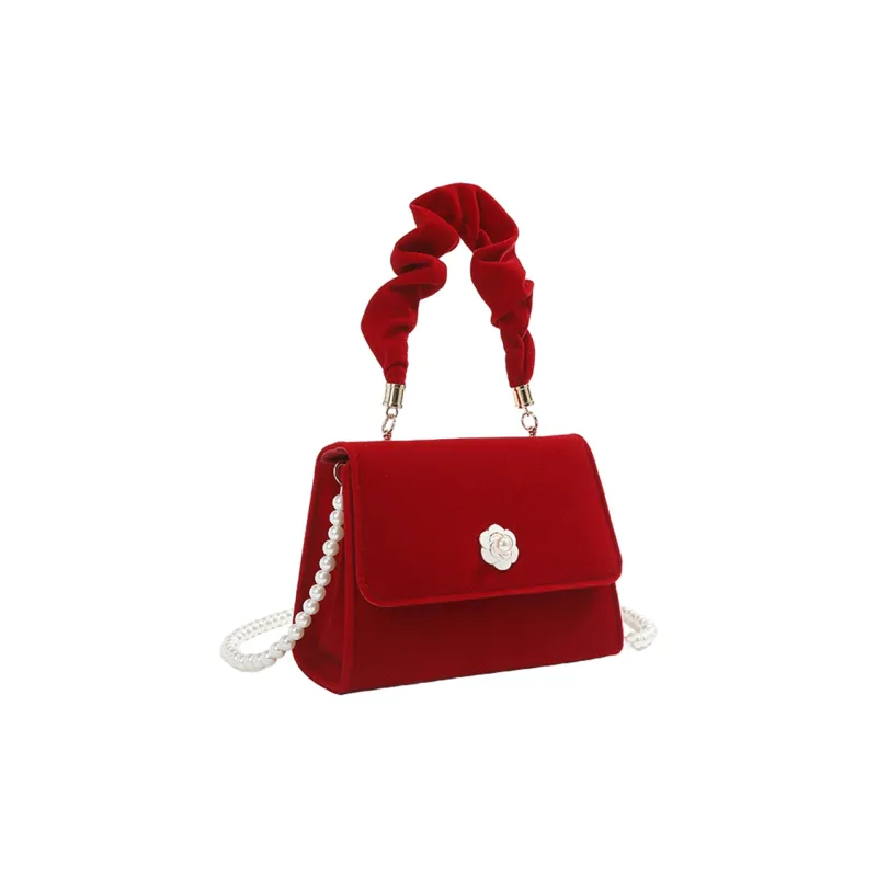NOMK Velour Handbag, Shoulder Bag, Crossbody Bag Regular Women's Burgundy-1