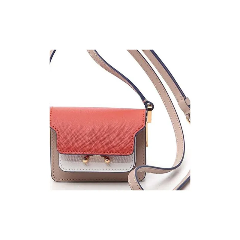 MARNI Calfskin Crossbody Bag, Shoulder Bag Mini Women's Orange & White & Coffee-3