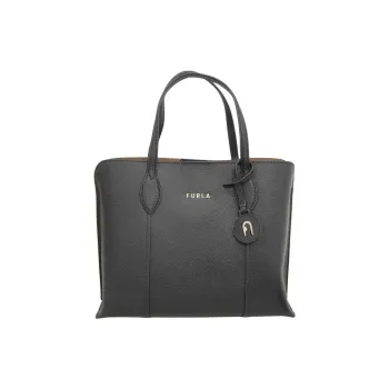 Furla Vittoria Leather Tote Bag Shopping Bag Shoulder Bag Handbag Medium Size Women's Black