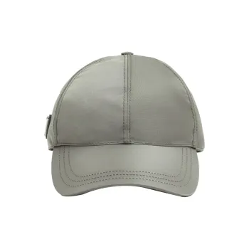 PRADA Recycled Nylon Cotton Enamel Metal Baseball Caps Men's Gray