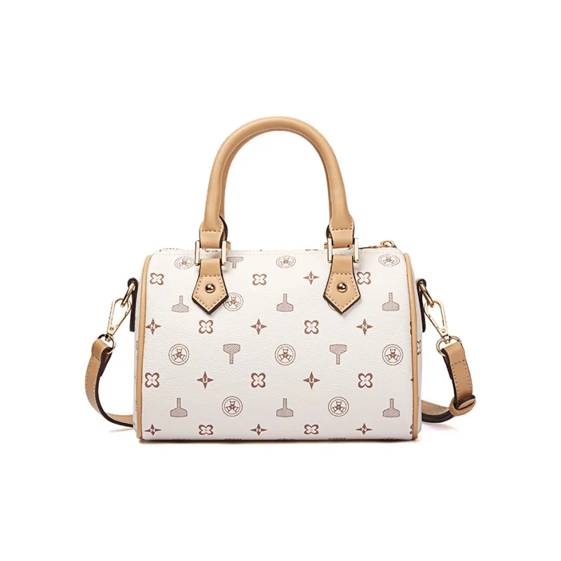 TUCANO PU & PVC Boston Bag, Shoulder Bag, Crossbody Bag, Handbag Medium Size Women's Coffee/Ecru-8