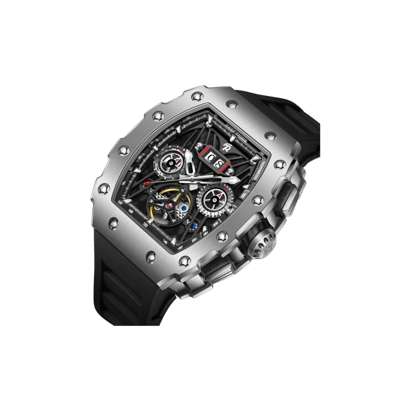 REEF TIGER Aurora Automatic Mechanical Movement Silicone Strap Watch Men's Watches Black Dial-2