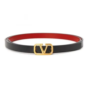 Valentino V Letter Label Smooth Buckle Leather Belts Women's Red Black