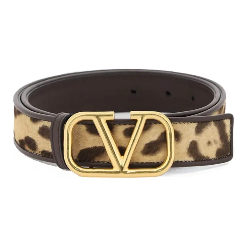 Valentino VLogo With Buckle Smooth Buckle Leather Belts Women's Leopard-0