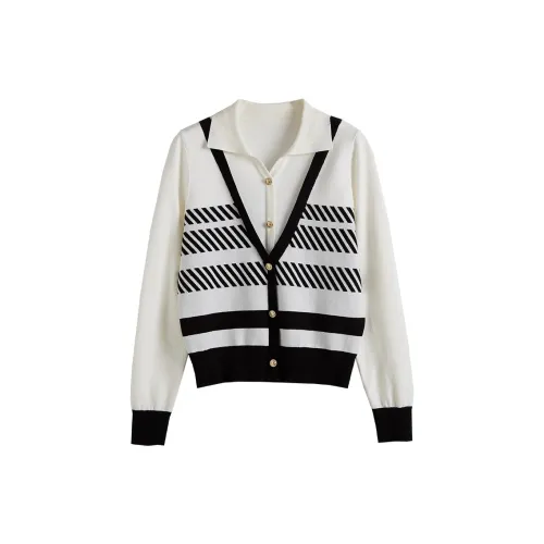 SLLSKY Knitwear Women's White Background Geometry Flowers