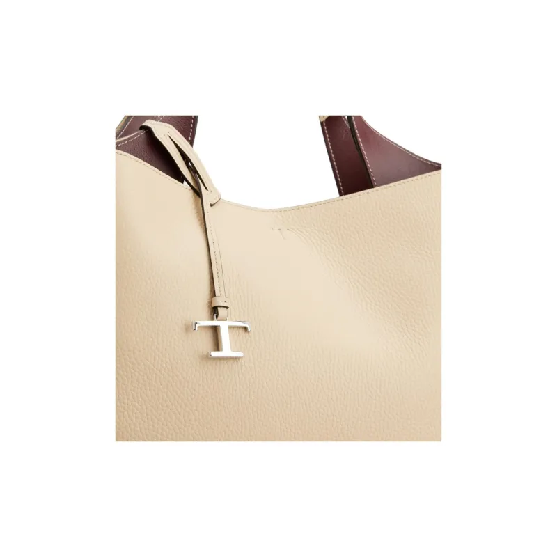 TOD'S Leather Tote Bag Shopping Bag Shoulder Bag Handbag Medium Size Women's Ecru-4