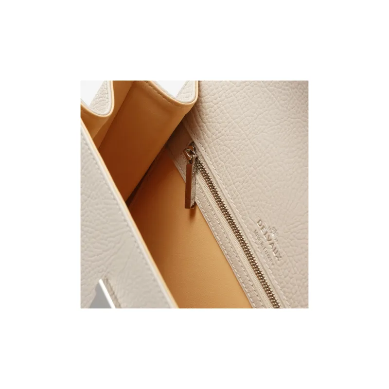 Delvau Tempête Crispy Calf Grain Calfskin Shoulder Bag Crossbody Bag Handbag Medium Size Women's Sesame-Colored-6