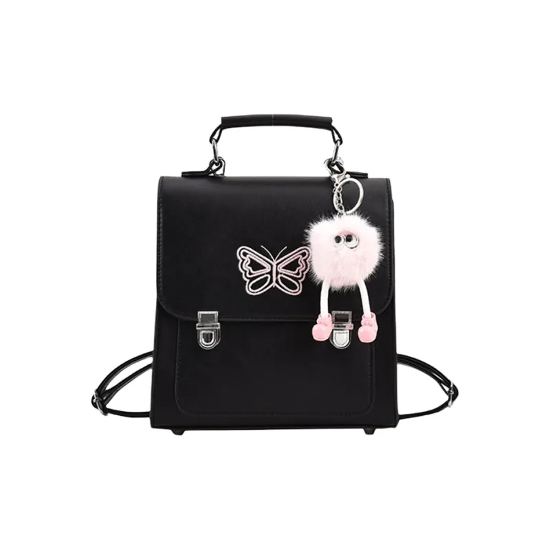 SUPERCUTE PU Backpack Medium Size Women's Black/Silver/Coffee-1