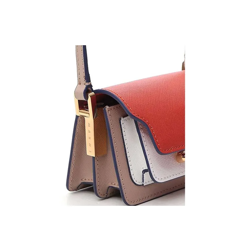 MARNI Calfskin Crossbody Bag, Shoulder Bag Mini Women's Orange & White & Coffee-4