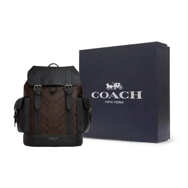 COACH Hudson Canvas With Leather Backpack Men's Brown Black-7
