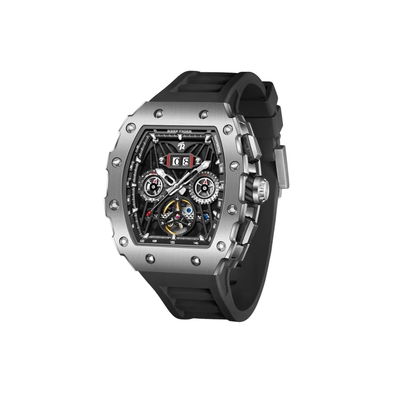 REEF TIGER Aurora Automatic Mechanical Movement Silicone Strap Watch Men's Watches Black Dial-1