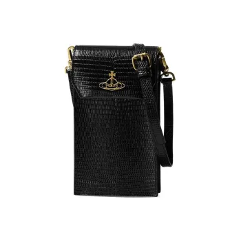 Vivienne Westwood Cow Leather One Shoulder Crossbody Cell Phone Pouch Women's Black