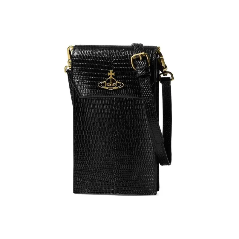 Vivienne Westwood Cow Leather One Shoulder Crossbody Cell Phone Pouch Women's Black-0