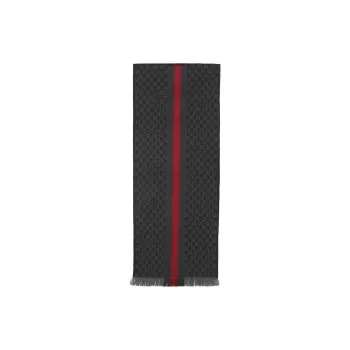 GUCCI Wool Knit Scarves Unisex Gray Black