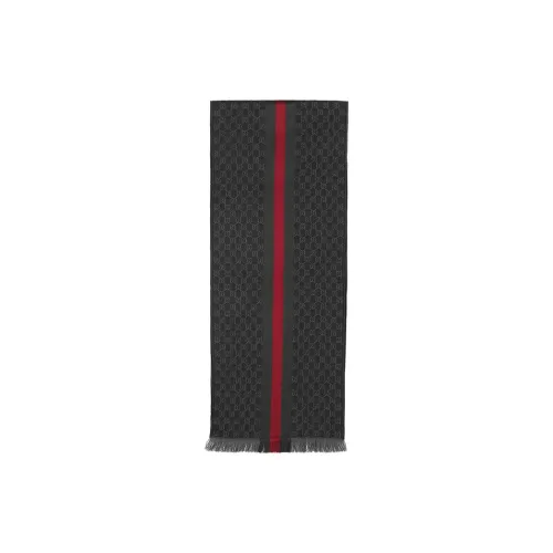 GUCCI GG Monogram Webbing Line Wool Blend Knit Scarf