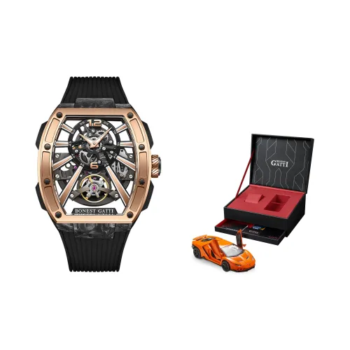 BONEST GATTI Phantom Time Automatic Mechanical Movement Rubber Strap Men's Watches Cut Out Dial