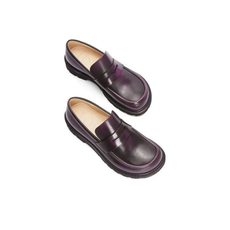 LOEWE Blaze Faded-effect Leather Loafer-3