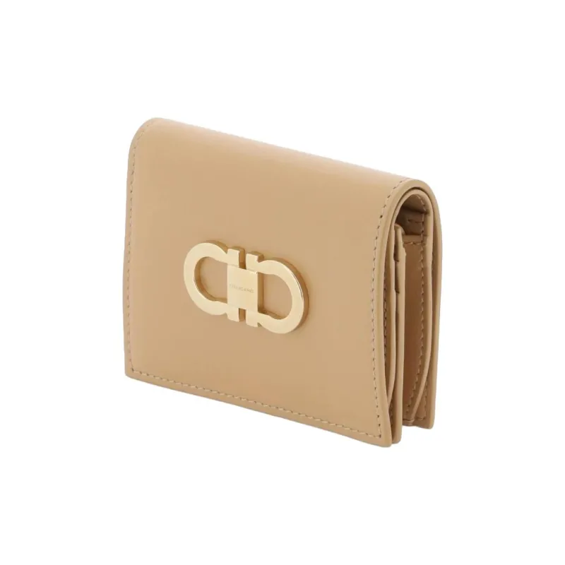 FERRAGAMO Cow Leather Wallet Women's Light Brown-1
