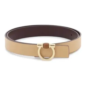FERRAGAMO Double Sided Design, Smooth Buckle Leather Belts Women's Beige Width 2.5CM
