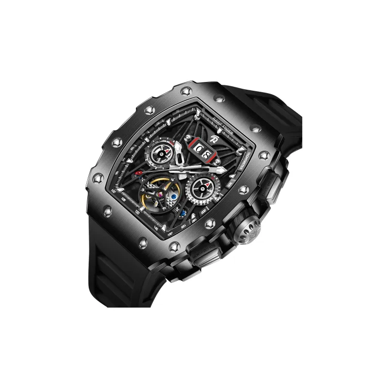 REEF TIGER Aurora Automatic Mechanical Movement Silicone Strap Watch Men's Watches Black Dial-7