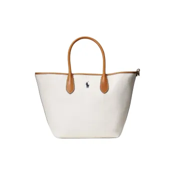 Polo Ralph Lauren 100% Cotton Tote Bag Shopping Bag Portable Crossbody Bag Shoulder Bag Medium Size Women's Cream