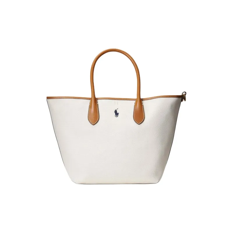 Polo Ralph Lauren 100% Cotton Tote Bag Shopping Bag Portable Crossbody Bag Shoulder Bag Medium Size Women's Cream-0