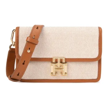 Tommy Hilfiger Blended Material Crossbody Bag Medium Size Women's Ecru