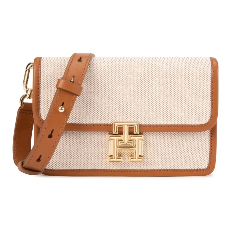 Tommy Hilfiger Blended Material Crossbody Bag Medium Size Women's Ecru-0